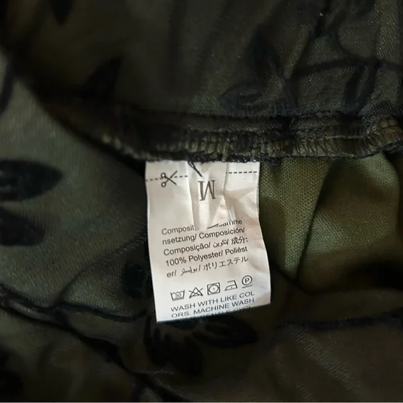 Olive Green Mesh Overlay Skirt Floral Velvet Burnout Midi A-Line Women’s M - Picture 6 of 11